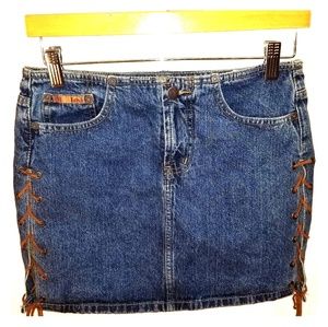 l.e.i. Denium Mini Skirt with Leather Strings